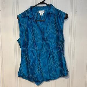 Coldwater Creek vintage women’s medium 100% silk blue turquoise button down top